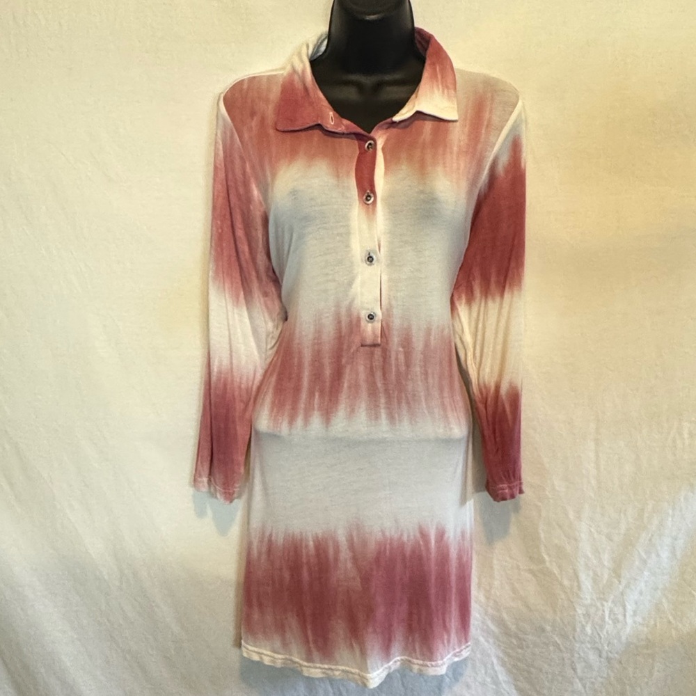 A-167 Simply Noelle Pink & White Stripe Tie-Dye Long Sleeve‎ Blouse Size S/M